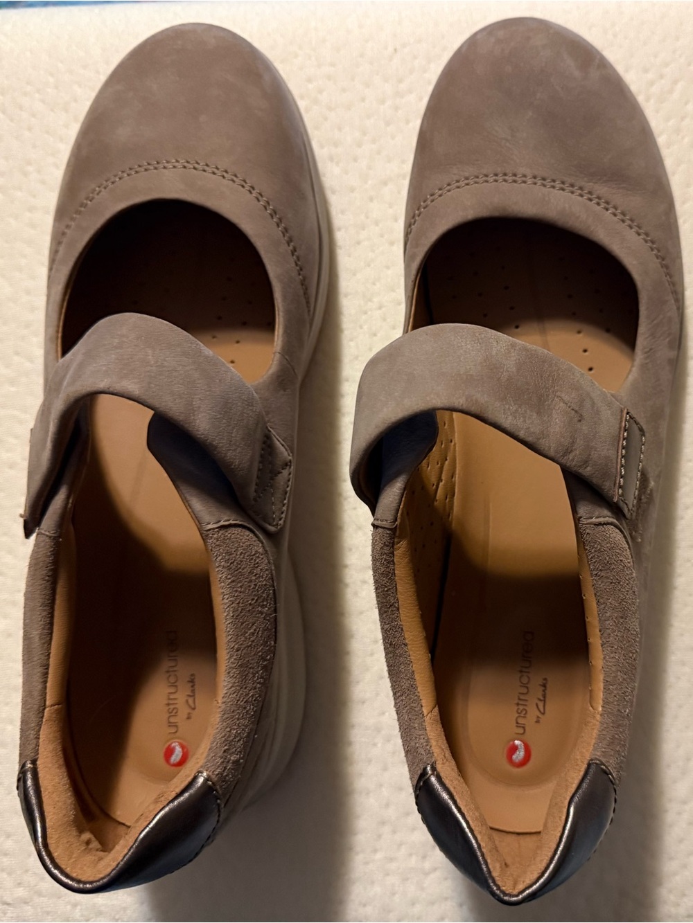 Cloudsteppers by Clarks leather Taupe Suede Mary Jane Flats